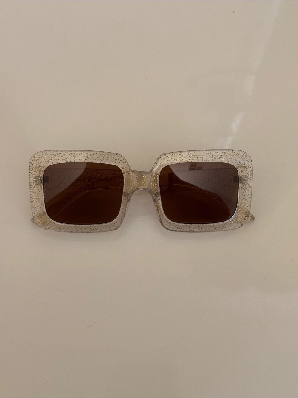 Anthropologie Clear Sparkle Rectangular Sunglasses With Brown Lenses